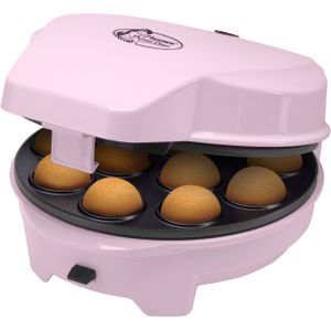 Bestron 3-in-1 cakemaker in retro-design, met 3 verwisselbare bakplaten: donut-, cupcake- en cakepopmaker, met indicatielampje & antiaanbaklaag, 700 watt, kleur: roze