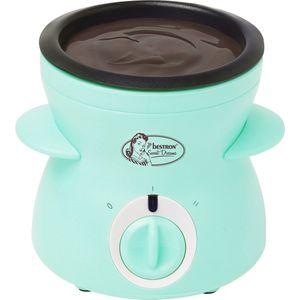 Bestron Chocoladefondue-apparaat voor 2 personen, mini-chocoladefondueset, bevat 10 spikes, 10 vorken en 1 spatel, 25 W, kleur: groen