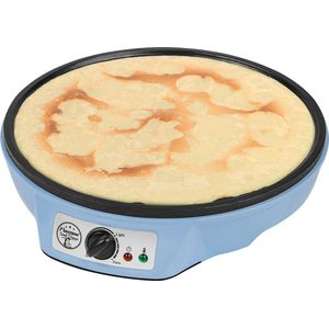 Bestron Elektrische crêpemachine, pannenkoekenmachine voor pannenkoeken Ø 30 cm, inclusief deegdispenser en pannenkoekenspatel, met antiaanbaklaag, 1000 watt, kleur: blauw
