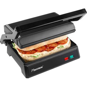Bestron Elektrische contactgrill met opvangschaal, sandwichmaker met Cool-Touch-handgreep, paninimaker met anti-aanbaklaag, 1000 Watt, APM123Z, kleur: matzwart, 22,5 x 14 cm