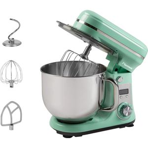 Bestron Keukenmachine, superstille (65 dB) 4-in-1 keukenmachine met DC-motor, 6 liter mengkom, deeghaak, garde en klopper, 6 snelheden + pulseerfunctie - Mint.