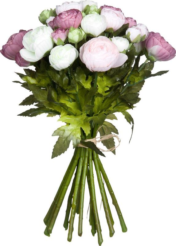 Roze/wit Ranunculus/ranonkel kunstbloemen boeket 35 cm - Kunstbloemen boeketten -  Bruidsboeketten