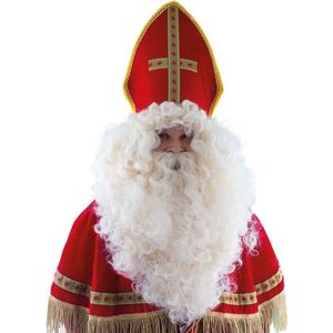 Funny Fashion - Sinterklaas Kostuum - Luxe Witte Pruik Met Grote Baard Sinterklaas En Kerstman - Wit / Beige - Sinterklaas - Verkleedkleding