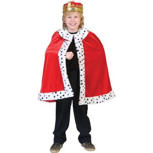 Verkleedpak cape rood Koningsmantel jongen King Arthur 164 - Carnavalskleding