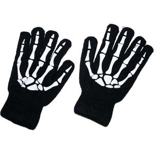 Halloween/Horror skeletten thema print verkleed handschoenen - zwart - volwassenen - one size