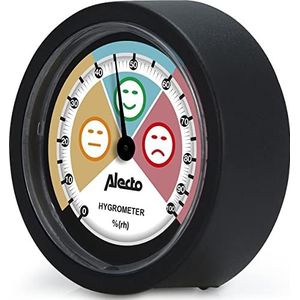 Alecto WS-05 hygrometer, meet relatieve luchtvochtigheid, zonder batterijen, voor gebruik binnenshuis, analoog, diameter 60 mm, zwart