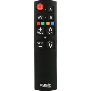 Fysic FC-Remote Universal Senioren-afstandsbediening, grote toetsen voor twee apparaten, alleen de belangrijkste functies, zwart