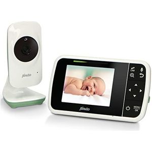 Alecto DVM135 babymonitor met camera, 3,5 inch kleurendisplay, mobiele ouderunit oplaadbaar, talk-back-functie, 8 slaapliedjes, wit