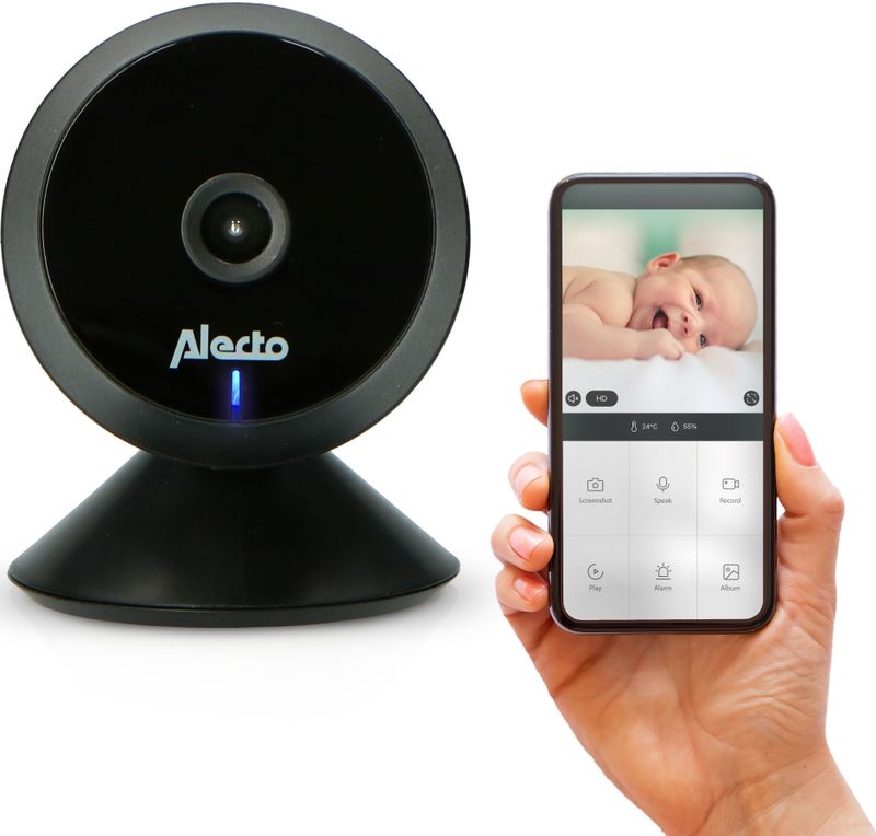 Alecto Wifi Babyfoon met Camera en App - Full HD - Melding bij beweging en geluid - SMARTBABY5BK - Zwart