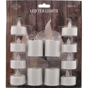 1x set van 12 stuks LED theelichtjes/waxinelichtjes in diverse maten - kunststof waxinekaarsjes/theekaarsjes
