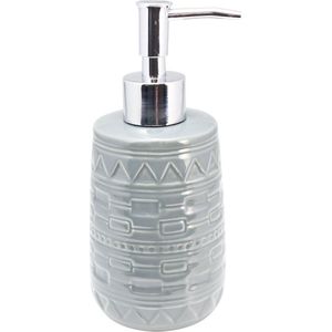 Zeeppompje/zeepdispenser grijs keramiek 21 cm - Navulbare zeep houder - Toilet/badkamer accessoires