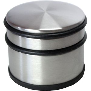 Deurstopper rond zilver/mat zwart 10 x 8 cm - 1,1 kg - RVS - Roestvast staal