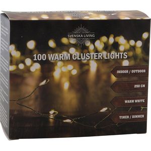 Cluster timer draadverlichting met 100 warm witte lampjes 250 cm - Kerstverlichting kerstboom