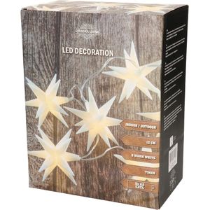 string verlichiting ster wit van kunststof 12cm met 6 LED lampen warm wit en timer werkt op 3xAA(excl) warmwit Kunststof Svenska Living Kerstboomverlichting