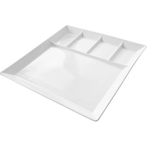 Wit fondue/gourmet bord - 5-vaks - vierkant - 1 stuks - aardewerk - 24 cm