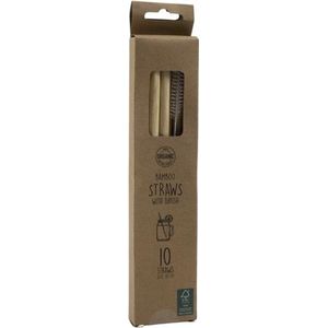 Kitchen Tools - Bamboe Rietjes - 20cm - 10 Stuks in Doosje met Borstel