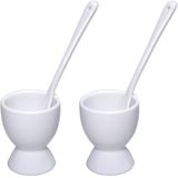 Eierdop - 2 Stuks - Wit Porselein - Inclusief Lepel