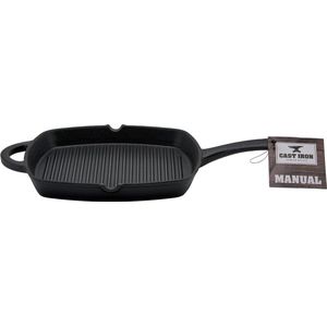 Cast Iron Gietijzeren Grillpan Vierkant - Zwart - 26x26CM