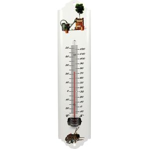 Thermometer voor tuin / buiten van metaal 30 cm - wit - buitenthermometers / temperatuurmeters