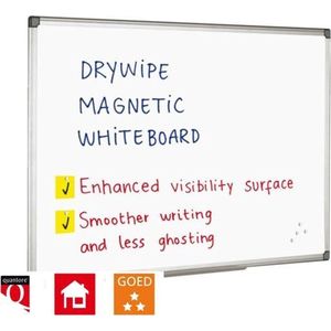 Whiteboard 120x90cm magnetisch. incl. 4x whiteboardstift, whiteboardborstel, whiteboardreinigingsvloeistof, afleggoot en ophangsysteem