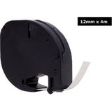 Quantore - Labeltape - 12mm x 4m - Papier - Wit - Zwart Opdruk