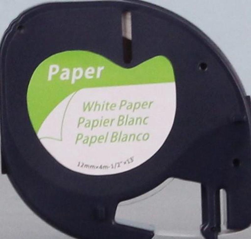 Quantore - Labeltape - 12mm x 4m - Papier - Wit - Zwart Opdruk