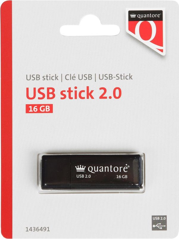 Quantore - USB-stick - Zwart - 16GB - USB 2.0