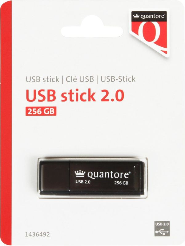 Quantore - USB-stick 2.0 - Zwart - 256GB - Gerecycled Plastic