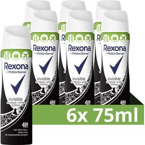Rexona MotionSense Compressed Anti-Transpirant Spray - Invisible - helpt tegen witte strepen, met MotionSense Technologie - 6 x 75 ml