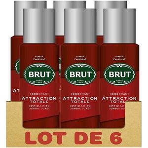 BRUT Lot de 6 Homme Deodorants Total Attraction Spray Effectiveness - 200ml