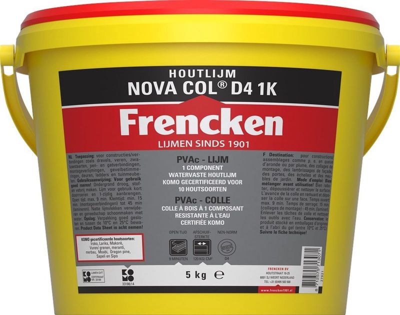 NovaCol - D4 1K - Watervaste Houtlijm - 500ml - Komo Gecertificeerd