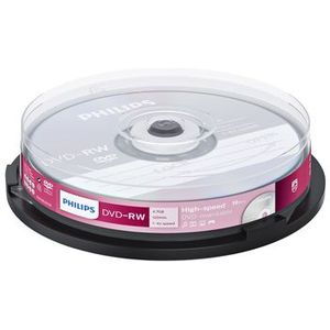 Philips DVD-RW blanks (4,7 GB data/120 minuten video, 1-4x speed opname, 10 spindel)