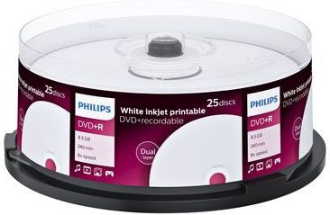 Philips - DVD+R - 8.5GB DL - 8x - Inkjetprintbaar - 25 Stuks