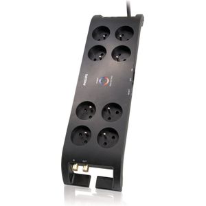 Philips 8-weg stopcontact – SPN5085B/19-230V – type E – zwart – netbescherming – coaxiale en telefoonaansluitingen