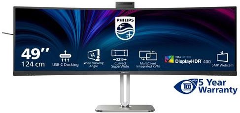 Philips - 49B2U5900CH - Ultrawide QHD Curved Monitor - USB-C - RJ45 - KVM Switch - HDR400 - Webcam