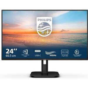 PHILIPS 24E1N1300A - 24 inch monitor, luidspreker (1920x1080, 100 Hz, HDMI, USB-C (65W PD), USB-hub) zwart