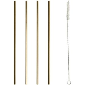 Gusta Set Van 4 Rietjes + Borstel-Goud