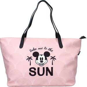 Strandtas Shopper - Mickey Mouse - Let The Sun Shine - Roze