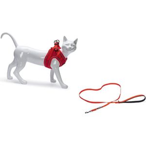 rabbitgoo Kattenharnas en Riem 150cm, Harnas Kat anti-ontsnapping, Kattenharnas Verstelbare, Kattentuigje Reflecterende van Zachte en Ademend, Kattentuigje voor Kitten Kleine Honden, S, Rood