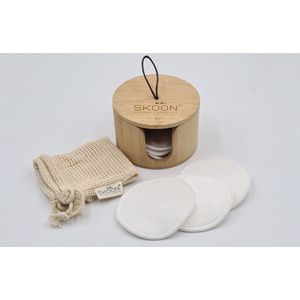 Herbruikbare bamboe wattenschijfjes met bamboe houder en waszakje