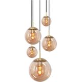 Bollique Hanglamp 5 lichts rond messing / amber glas Modern Steinhauer