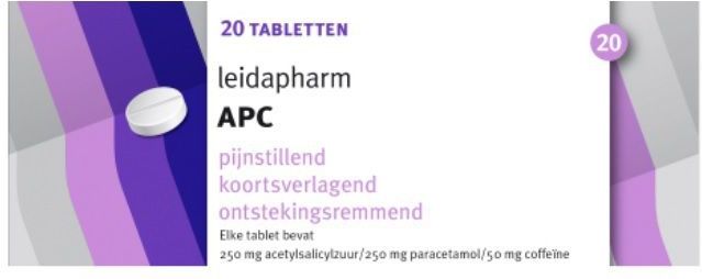 Leidapharm - APC Tabletten - Pijnstillers - 250 mg Acetylsalicylzuur - 250 mg Paracetamol - 50 mg Coffeïne