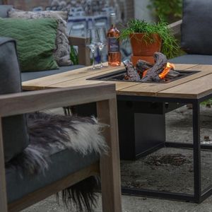 Cosi Fires Cosiloft lounge vuurtafel 100 cm zwart - teak top