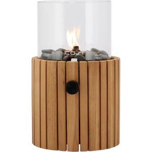 Cosiscoop Timber Round Gaslantaarn - Unieke sfeermaker - Voor binnen en buiten - Inclusief glas en kiezelstenen