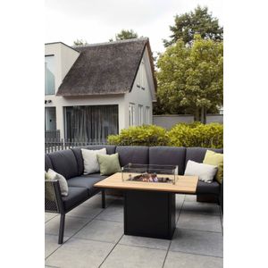 Cosi high dining tafel/vuurtafel Cosiloft, afm.  120 x 80 x 70 cm, zwart met teak blad, op=op