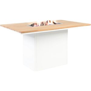 Cosi high dining tafel/vuurtafel Cosiloft, afm. 120 x 80 x 70 cm, wit met teak blad