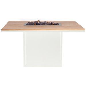 Cosi high dining tafel/vuurtafel Cosiloft, afm. 120 x 80 x 70 cm, wit met teak blad