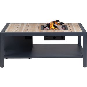 Cosi loungetafel/vuurtafel Cosiflow, afm. 120 x 80 x 50 cm, antraciet met teak blad