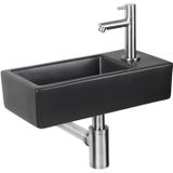 Fonteinset differnz hator 37.5x18.5x9 cm keramiek mat zwart met recht kraan chroom