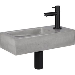 Differnz Jukon Fonteinset 38.5x18.5x9cm Beton Kraan Afvoerplug Sifon Zwart 38.251.03